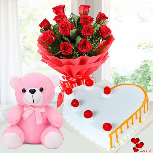 Online Order Red Roses with Cake N Teddy Online Order Red Roses with Cake N Teddy