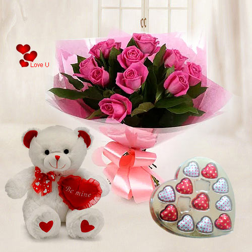 Send Heart Shape Chocolates with Teddy N Pink Roses for V-Day Send Heart Shape Chocolates with Teddy N Pink Roses for V-Day