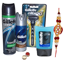Refreshing Gillette shaving pack with Rakhi and Roli Tilak Chawal Refreshing Gillette shaving pack with Rakhi and Roli Tilak Chawal