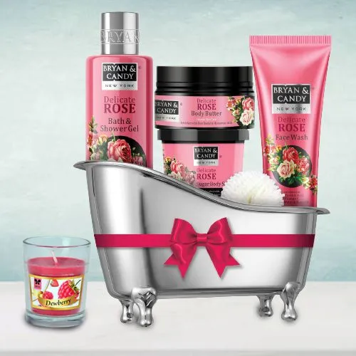 Charismatic Rose Bath Tub Spa Set with Iris Shot Glass Aroma Candle