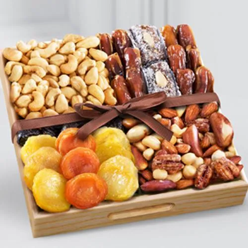 Excellent Snacks time Dry Fruits in a Wooden Tray