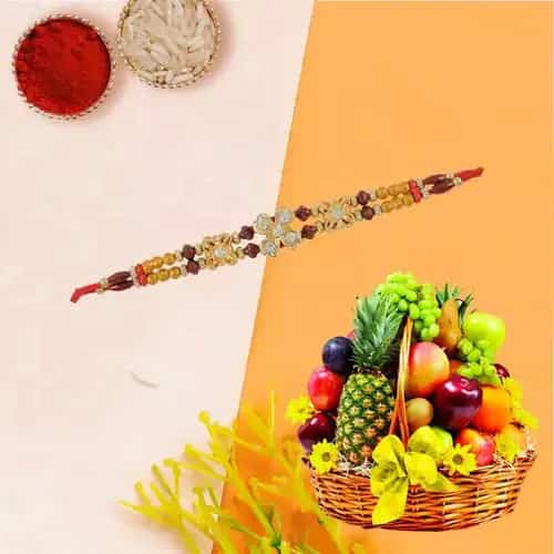 Fresh Fruit Basket 2 Kg with Free 2 Rakhis and Roli Tilak Chawal Fresh Fruit Basket 2 Kg with Free 2 Rakhis and Roli Tilak Chawal