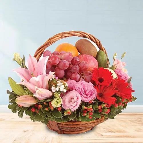 Classic Happy Mothers Day Fruit N Flowers Basket