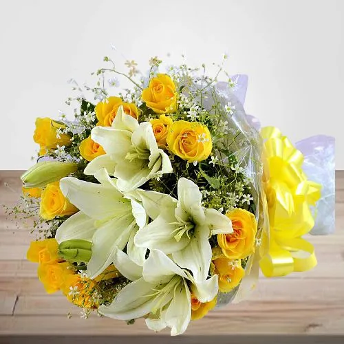 Summer Pleasures Rose n Lily Bouquet Summer Pleasures Rose n Lily Bouquet