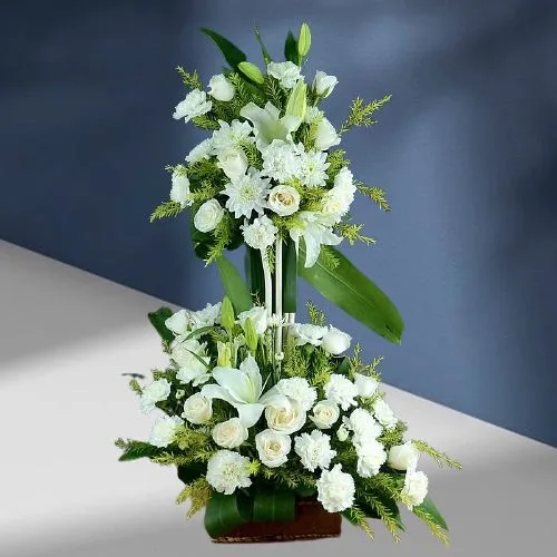 Graceful Long Arrangement of Mixed White Flowers