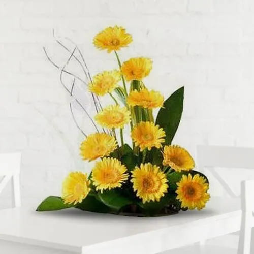 Pretty Arrangement of 12 Yellow Gerberas