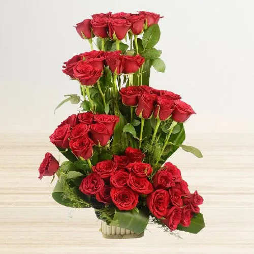 Alluring 48 Red Roses Long Basket Arrangement