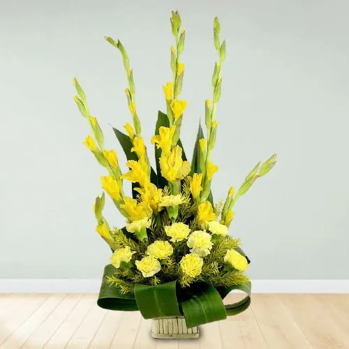 Golden Galore Gladiolus n Carnations Basket