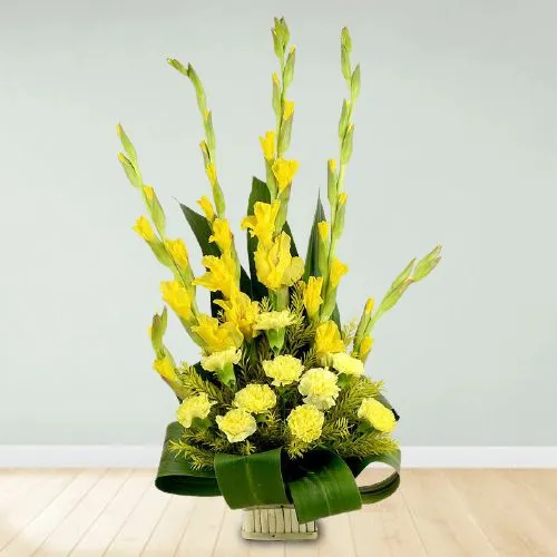 Golden Galore Gladiolus n Carnations Basket Golden Galore Gladiolus n Carnations Basket