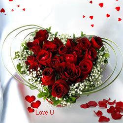 12 Dutch Red Roses in Heart Shape Arrangement...