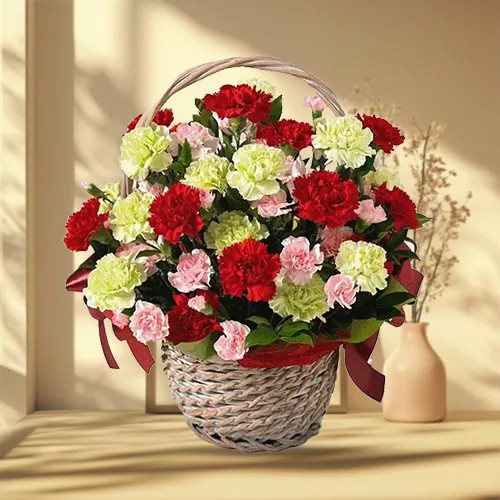 Delightful Basket Full of 15 Mixed Carnations Delightful Basket Full of 15 Mixed Carnations