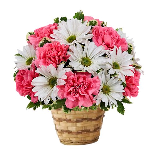 Lovely colorful Flower arrangement in a Bamboo Pot Lovely colorful Flower arrangement in a Bamboo Pot