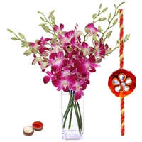 Beautiful Purple Orchids in Vase with a Free Rakhi Beautiful Purple Orchids in Vase with a Free Rakhi