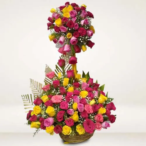 Heavenly 150 Mixed Roses Twin Tier Arrangement