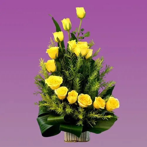 Seasonal Bliss Yellow Roses Basket