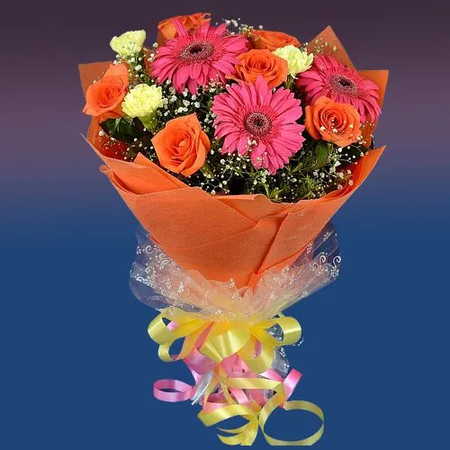 Cheerful Wrapped in love Mixed Flower Bouquet