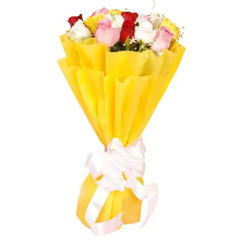 Unique Pure Delight 12 Mixed Roses Bouquet