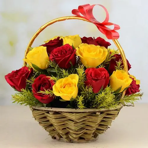 Gorgeous Basket Full of Red N Yellow Roses with Fillers