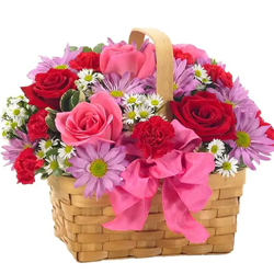 Lovely Basket of Artistic Flowers with Cheerful Greetings Lovely Basket of Artistic Flowers with Cheerful Greetings