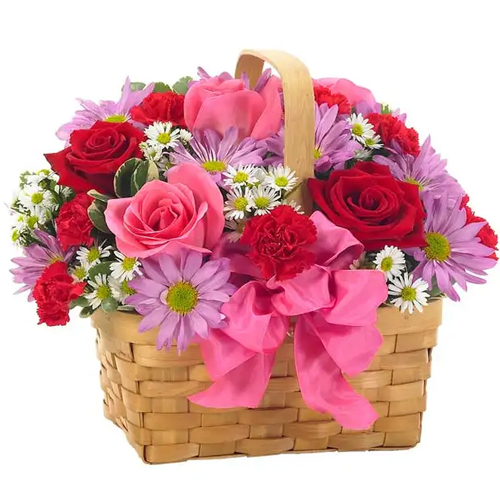 Lovely Basket of Artistic Flowers with Cheerful Greetings Lovely Basket of Artistic Flowers with Cheerful Greetings