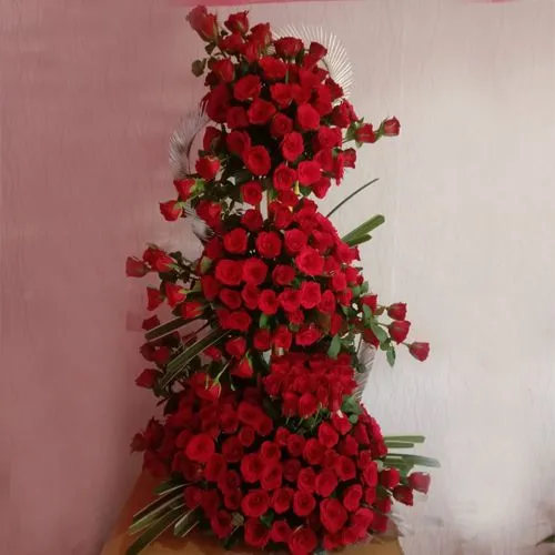 Stylish Standing Arrangement of Red Roses