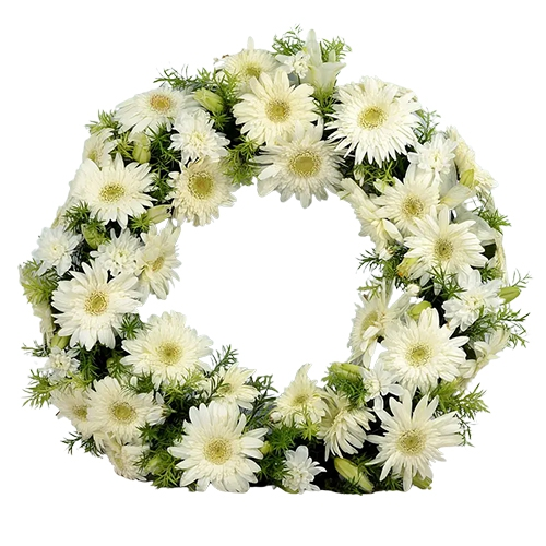 Pristine Wreath of White Gerberas N Lilies