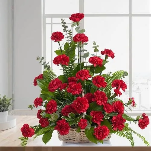 Attractive Basket of 12 Red Carnations