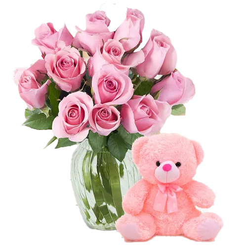Book Online Pink Roses N Teddy for Lady Love Book Online Pink Roses N Teddy for Lady Love