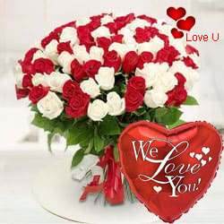 Pick this Glowing Marvel 30 Red N White Roses Pr...