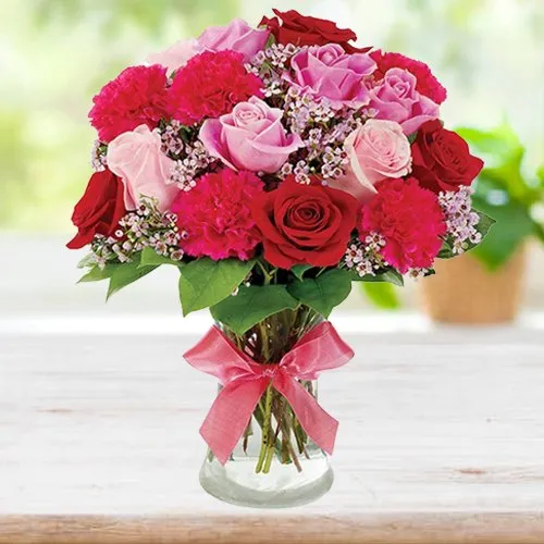 Multicolour Floral Arrangement in a Glass Vase