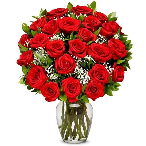 Traditional Red Roses Display in a Glass Vase