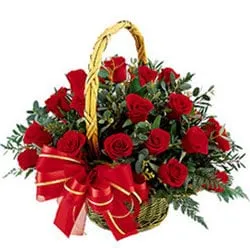 Aromatic Presentation of Red Roses in a Basket