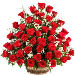 Chic Composition of Red Roses Basket