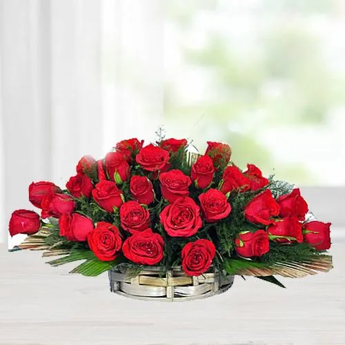 Silky-Smooth Red Roses Arrangement in a Basket