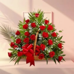 Beautiful Arrangement of Thirty Red Roses in a Basket Beautiful Arrangement of Thirty Red Roses in a Basket