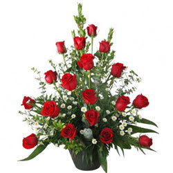 Sophisticated Basket of 18 Red Colourful Roses Sophisticated Basket of 18 Red Colourful Roses
