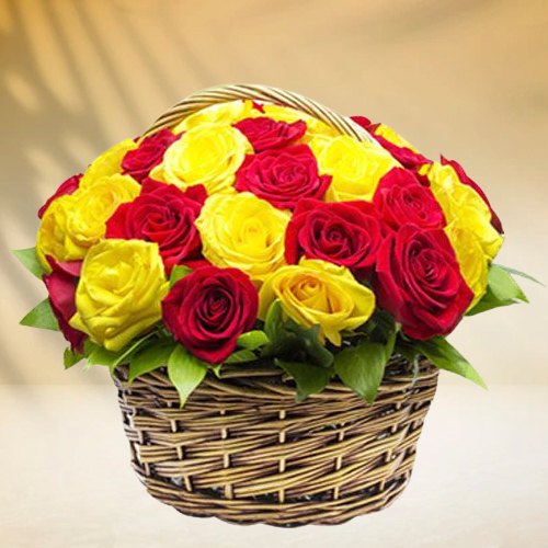 Beautiful Arrangement of Red N Yellow Coloured Roses Beautiful Arrangement of Red N Yellow Coloured Roses