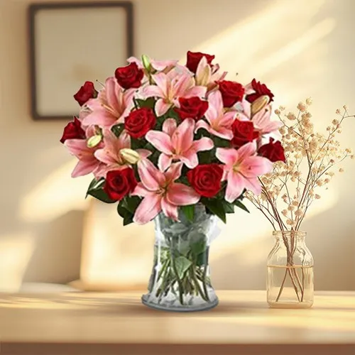 Online Arrangement of Flowers in Glass Vase