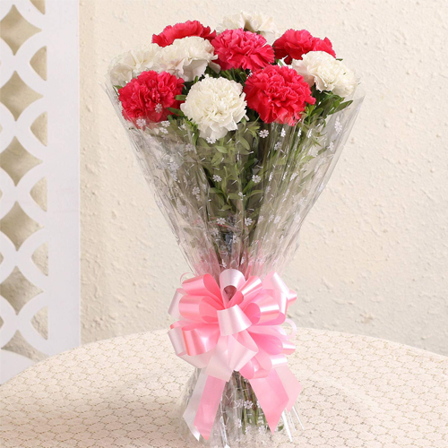 Sauve Bouquet of 12 Red n White Carnations Sauve Bouquet of 12 Red n White Carnations