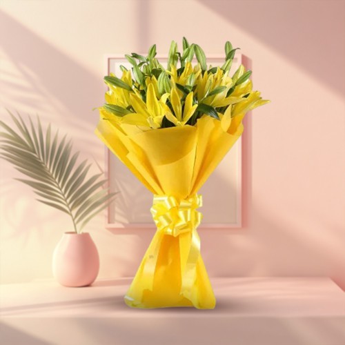 Online Gift of Yellow Lilies Bouquet Online Gift of Yellow Lilies Bouquet
