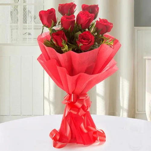 Romantic Proposal Gift of Red Rose Arrangement in Tissue Wrapped