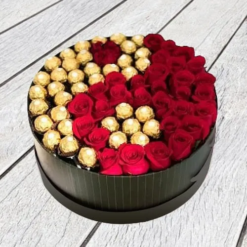 Classy Luxury Box of Red Roses n Ferrero Rocher