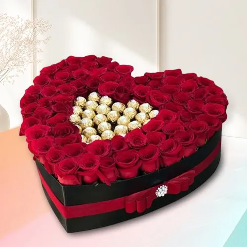 Attractive Love Box of Red Roses n Ferrero Rocher