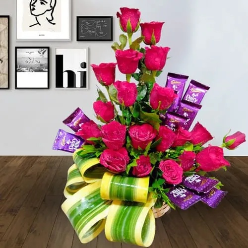 Charming Flowers N Chocolate Arrangement for 21st Bday