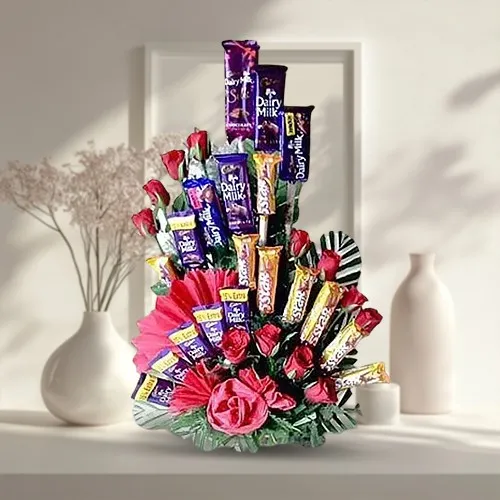 Adorable Red Roses N Cadbury Chocolates Bouquet