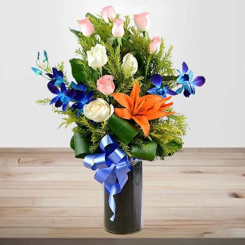 Beautiful Vase of 12 Pastel Colour Flowers