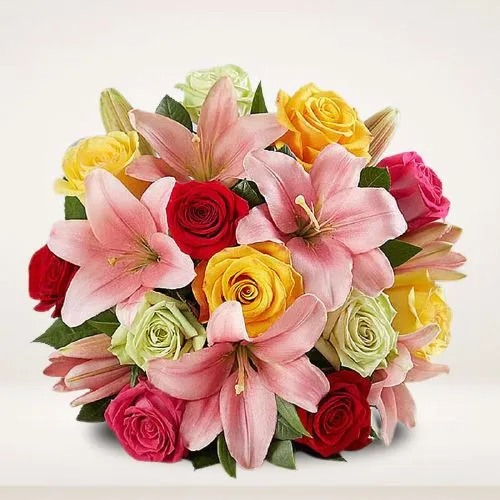 Romance n Delight Roses n Lilies Bouquet