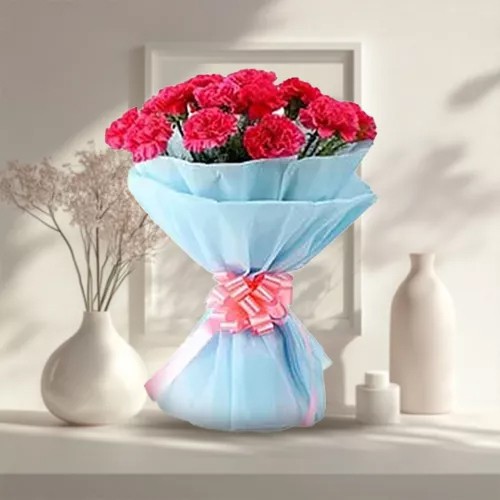 Deliver a petite Bouquet of Pink Carnations (tissue wrapped) Deliver a petite Bouquet of Pink Carnations (tissue wrapped)