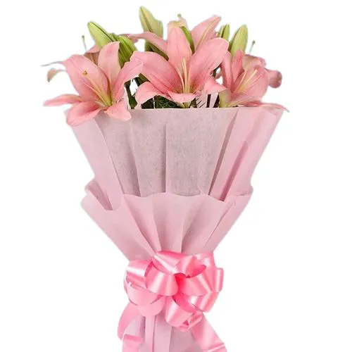Bright Hand Bunch of Pink Lilies
