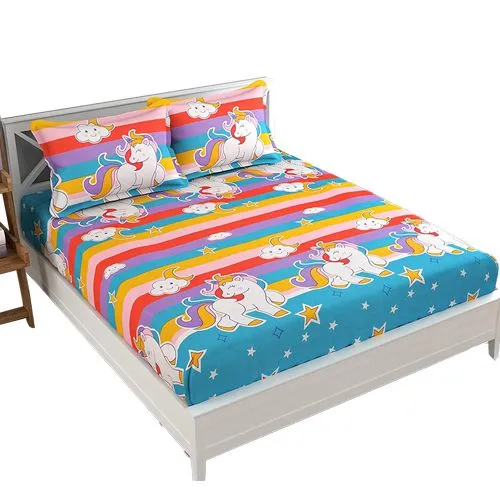 Mind-Blowing Unicorn Print Double Bed Sheet N Pillow Cover Combo